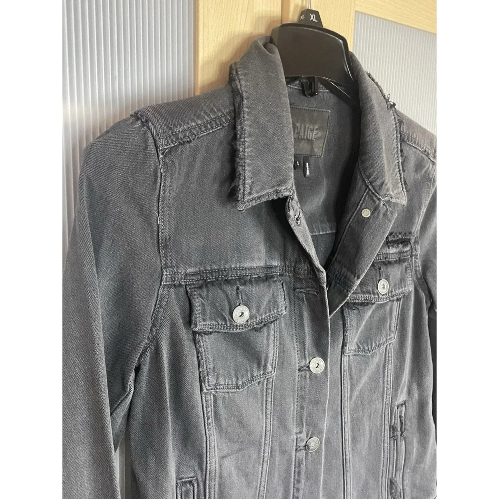 Paige Denim Jacket Black Frayed Hem Distressed Sz S Goth Streetwear Moto‎ Rock